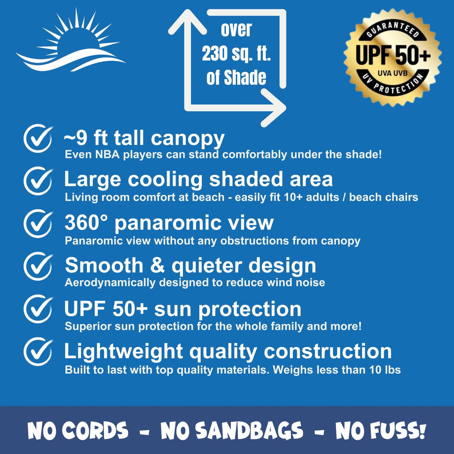 Ultimate Flying Beach Shade | UPF 50+ Sun Protection | Sun Shade Beach Canopy with Lightweight, Easy Setup & 360° Views