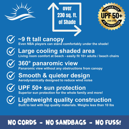 Ultimate Flying Beach Shade | UPF 50+ Sun Protection | Sun Shade Beach Canopy with Lightweight, Easy Setup & 360° Views